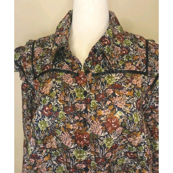 Free People Blouse Sz L Floral Multicolor Long Sleeve Peplum NWT - Picture 2 of 16
